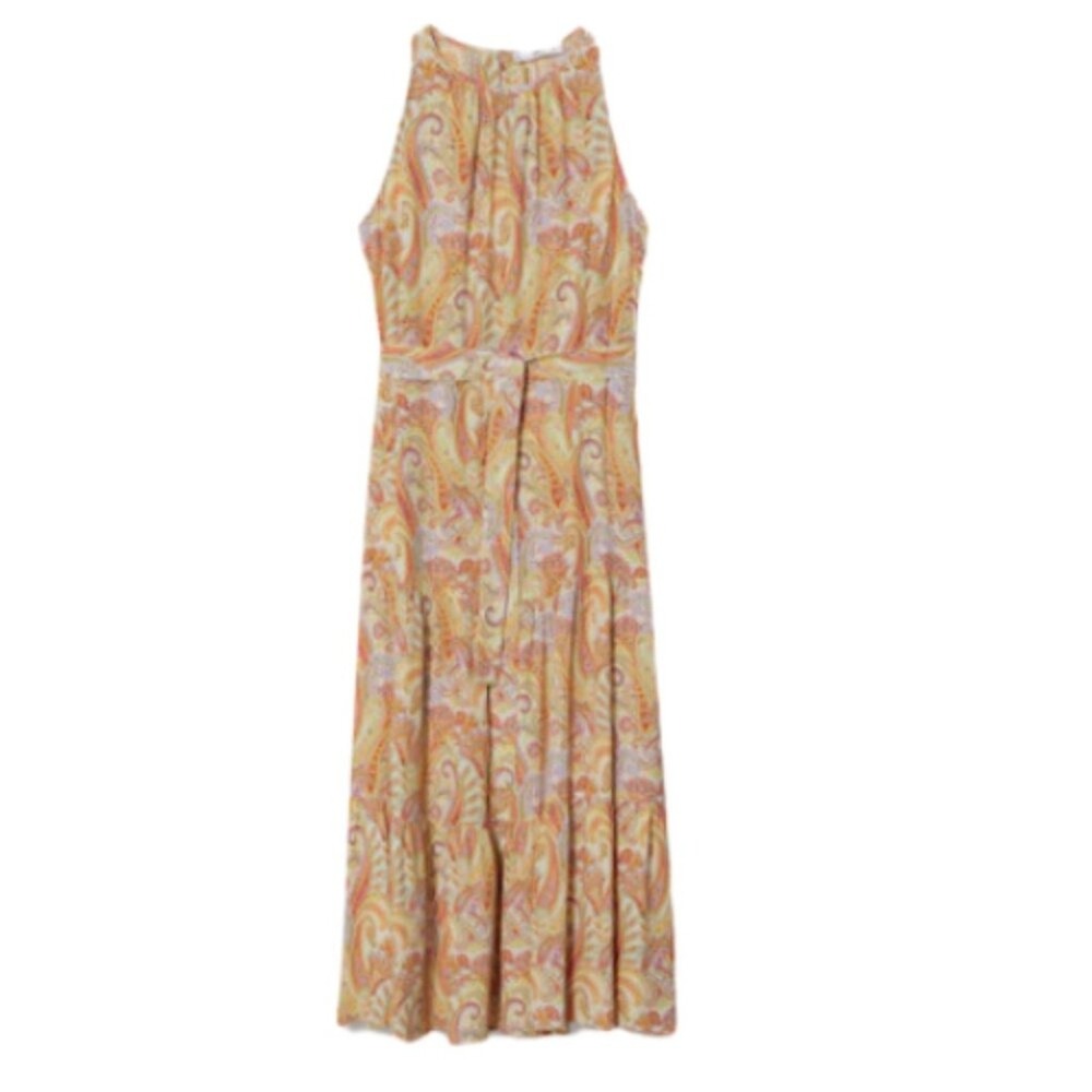 Mango Flowy Paisley Sleeveless Belt‎ Tie Long Dress Size 16 NWT